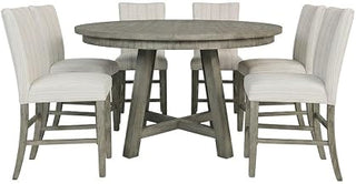 Starlight Canyon Home Solid Pine Distressed-Finish Counter Height Dining Table 7 Piece Set, Upholstered Farmhouse Kitchen Chairs, Driftwood Grey