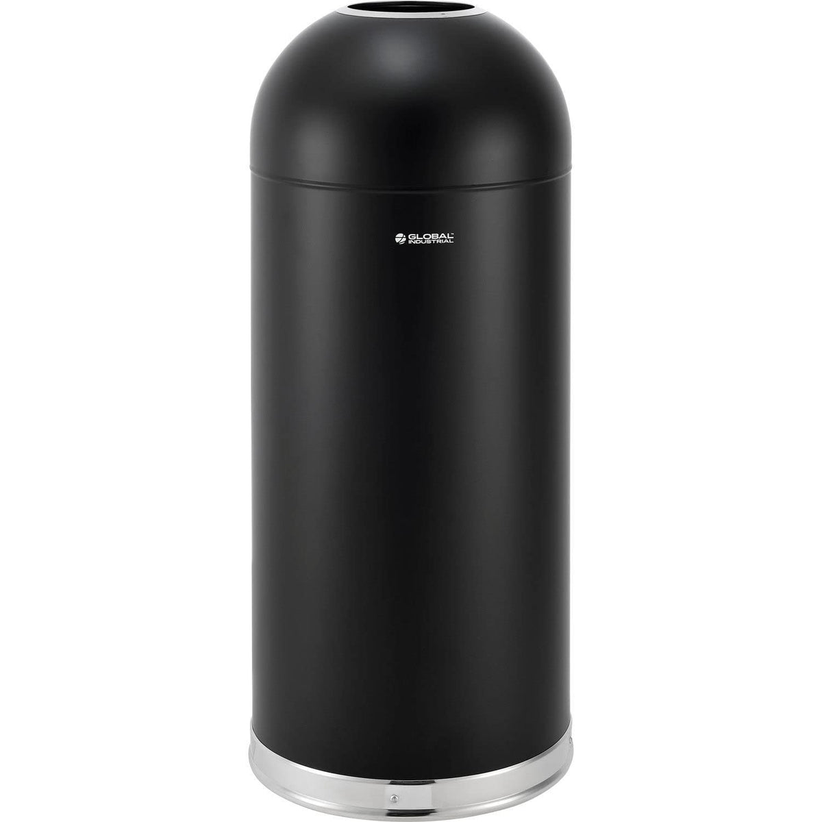 Steel Round Open-Top Dome Lid Indoor Trash Can with by Global Industrial – 15.0 gallons, Steel, Black, Model EK9639P