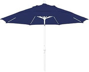 California Umbrella 11' Round Crank Lift, Collar Tilt, Aluminum Pole, Fiberglass Rib Patio Umbrella, White Finish