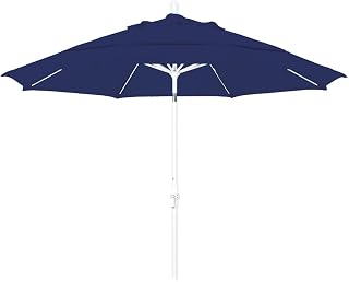 California Umbrella 11' Round Crank Lift, Collar Tilt, Aluminum Pole, Fiberglass Rib Patio Umbrella, White Finish