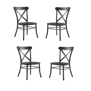 Black Metal Dining Chair Set with 4 Chairs by Furnifact – Steel 100.00%, Black, Pack of 4