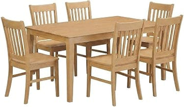 Furnifact Solid Wood Dining Furniture 7 Piece Set with Hardwood Chairs, Kitchen Table and Chairs Dining Room Table Set for 6 Seats, Oak