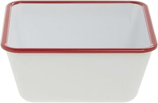 HUBERT Serving Bowl Enamelware Look Melamine White/Red - 7" L x 7" W x 3 1/10 D
