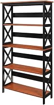 Furnifact Cherry Black 5-Tier Bookcase with Non-Lead Base Paint, Durable Wood Shelves, Modern Storage Solution for Home or Office, Stylish and Functional