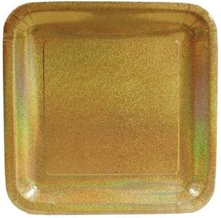 Creative Converting Glitz Gold 10" Square Prismatic Banquet Plates, 8 Count