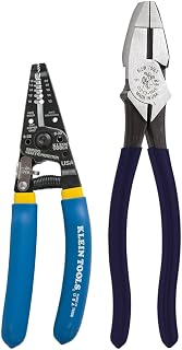 KLEIN TOOLS D2139NE11055 Pliers Set, Made in USA, with Lineman's Side Cutting Pliers and Copper Wire Stripper / Cutter, High-Leverage, 2-Piece