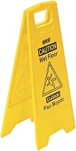 HUBERT Wet Floor Sign Yellow Plastic Sandwich Style Bilingual - 12"L x 23 1/2"W x 25"H