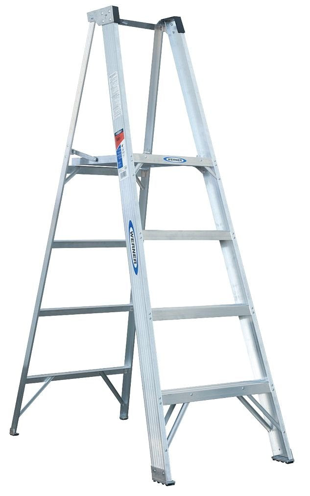 4' Type 1A Aluminum Platform Ladder by Werner – 72"L x 24.5"W x 3"H, Aluminum, Gray, Model P374