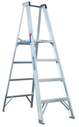 4' Type 1A Aluminum Platform Ladder by Werner – 72"L x 24.5"W x 3"H, Aluminum, Gray, Model P374