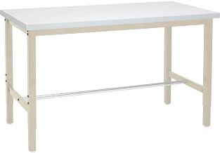 Global Industrial Heavy Duty Adjustable Height Workbench, 96" W x 36" D, | 1-5/8" Thick Plastic Laminate Square Edge, 5000 Lbs Capacity, Tan, Assembly Required