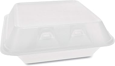 Pactiv Evergreen SmartLock Foam Hinged Lid Container, Medium, 3-Compartment, 8 x 8.5 x 3, White, 150/Carton