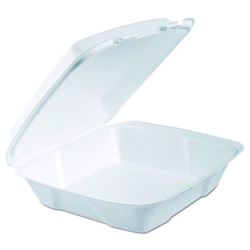 Foam Hinged Lid Containers by DART – 9.4 x 9 x 3 inches, 100.0 milliliters, Foam, White, Model DCC90HT1R