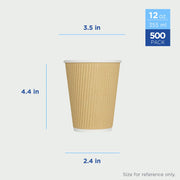 12 oz Ripple Insulated Coffee Cup [500 Count] Disposable Paper Hot Cup by Karat – 12 OZ, 12.0 ounces, Paper, Brown, Pack of 500