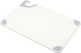 San Jamar Saf-T-Grip Plastic Cutting Board with Safety Hook, 12" x 18" x 0.5", White