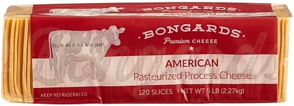 Bongards Yellow Pasteurized Processed American Cheese Slices, 5 Pound, 4 per Case, Real Cheese, Mild Buttery