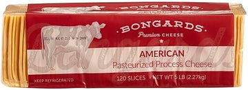 Bongards Yellow Pasteurized Processed American Cheese Slices, 5 Pound, 4 per Case, Real Cheese, Mild Buttery