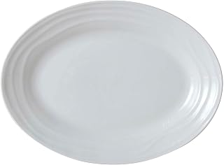 Tuxton Sandbar Porcelain White Embossed Wide Rim 11-3/4-Inch x 8-5/8-Inch Platter, Case of 12, Bright White; Scratch Resistant; Chip Resistant; Lead & Cadmium Free; Dishwasher, Microwave, Oven Safe