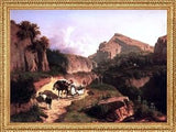 Art Oyster Andres Marko Italian Landscape with Sheperdess - 18" x 27" Premium Canvas Print with Antique Gold Finish Frame