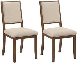 Furnifact Boucle Upholstered Dining Chairs with Walnut Finish Rubberwood Legs, Mid-Century Modern Side Chairs for Kitchen, Set of 2