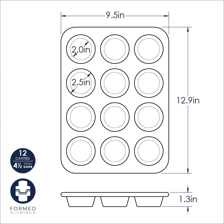Muffin Tray with 12 Holes by Nordic Ware – Standard, Aluminum, Silver, Model 45591AEU