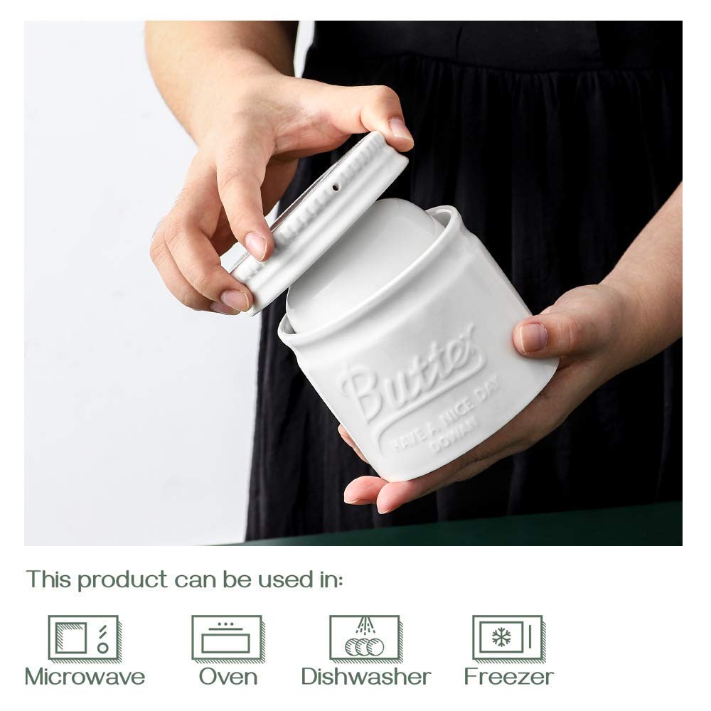 DOWAN Porcelain Butter Keeper, Water Seal Design, Soft White
