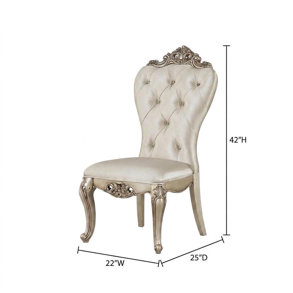 Fabric-Upholstered Side Chair with Wooden Legs by Furnifact – Wood, Cream Fabric, Golden Ivory, Pack of 2