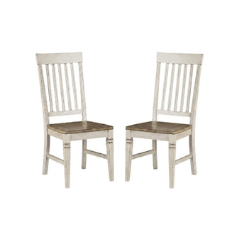 Beacon Smokey White & Peppercorn Slatback Side Chair with Wood Seating by Starlight Canyon Home – Asian Hardwood, Beige, Pack of 2