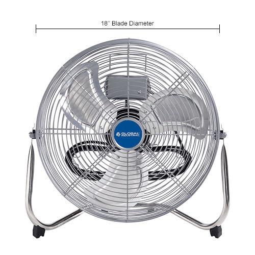 18" Diameter Industrial Floor Fan with Pivoting Head by Global Industrial – 21"L x 20.25"W x 7.5"H, Aluminum, Black/Gray/Silver, Model 258324