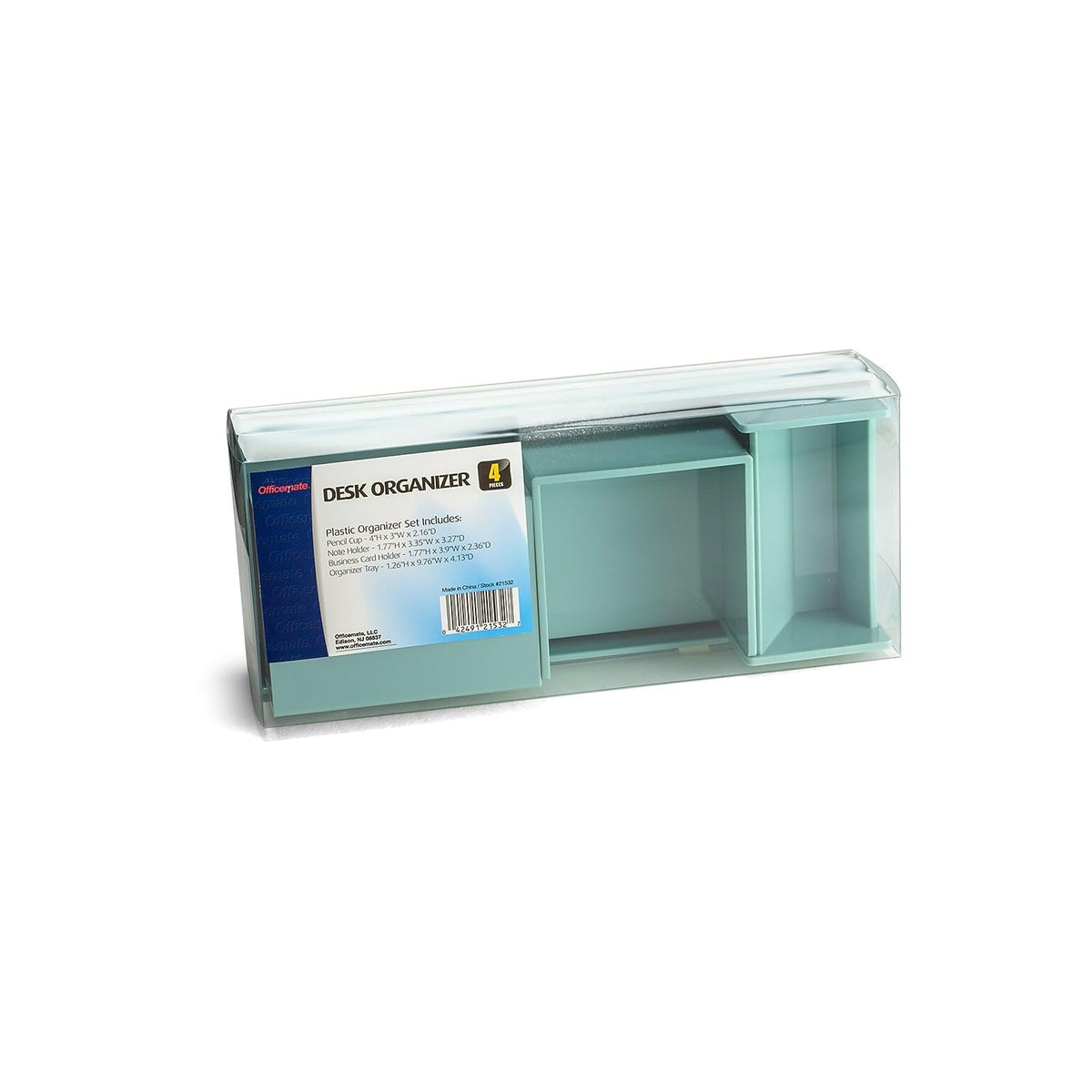4-Piece Desk Organizer Set by Officemate – Plastic, Teal, Pack of 4, Model 21532T