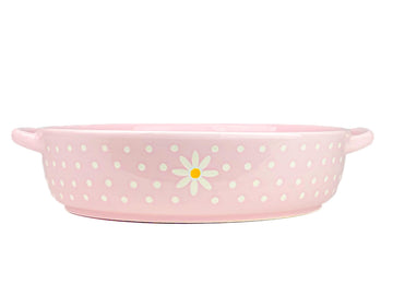 Daisy Polka Dot Round Baker by 10 Strawberry Street – 10" Round, Stoneware, Pink Round, Model DS-RDY-40-63-001