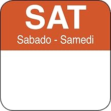 HUBERT Saturday Label Orange/White Tri-Lingual Day of The Week Labels- 1" Square, 1000 Per Roll