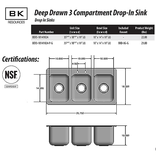 BK Resource W/out Faucet / 10 x 14 x 10 inches / Silver Single Bowl