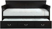 Furnifact Wood Composite Trundle Bed Twin with Solid-Upholstered Frame, Twin Daybed with Trundle for Guest and Kids Bedroom, Black