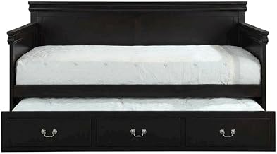 Furnifact Wood Composite Trundle Bed Twin with Solid-Upholstered Frame, Twin Daybed with Trundle for Guest and Kids Bedroom, Black