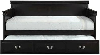 Furnifact Wood Composite Trundle Bed Twin with Solid-Upholstered Frame, Twin Daybed with Trundle for Guest and Kids Bedroom, Black