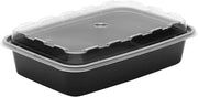 Cubeware Rectangular Black Reusable Plastic Microwavable Food Container with Clear Lid Set, 16 Ounce - 150 Set per case.