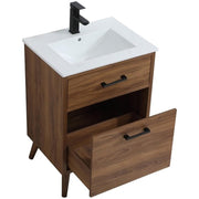 24 Inch Bathroom Vanity in Walnut Brown by Elegant Decor – 24" - Single, Metal, Brown,black, Model VF41024WB