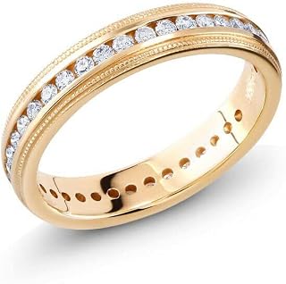 2ct Round Moissanite Wedding Band Channel Set Milgrain Eternity Yellow Gold Plated