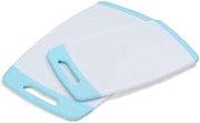 Farberware Nonstick Poly Cutting Board Set, 2-Piece, White with Aqua Trim