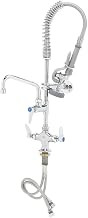 T&S Brass MPZ-2DLN-06 Mini-Pre Rinse Faucet. Single Hole Deck Mount Faucet with 6" Swing Nozzle, Lever Handles, and Wall Bracket