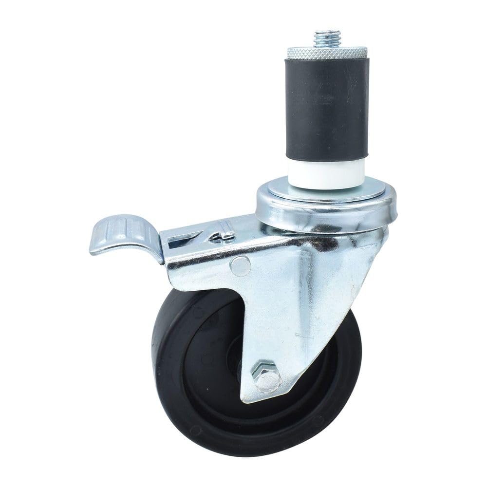 BK Resources 4" Polyolefin 1-1/2" Expanding Stem Swivel Caster for Work Tables with Total Lock Brake – 4", Silver, Model 4SBR-3RA-LDP-TTB