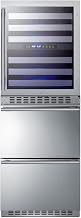 Summit Appliance SWCDRF24 24" Wide Combination Dual-Zone Wine Cellar and 2-Drawer Refrigerator-Freezer, 3.9 cu.ft Refrigerator Capacity, up to 46 bottles, LED Lighting, Digital Controls