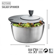 GF28180 Salad Spinner Rotare by GEFU – Ø 25 cm - H 17,2 cm - 3 Liter, 4 liters, Stainless Steel, Lightgrey