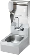 Krowne Metal HS-37 Wall Mount Space Saver Hand Sink w/ 14"W x 10"FtoB x 6" Deep Bowl, 4" Splash Mount Gooseneck Faucet, Soap & Towel Dispenser, & P-Trap