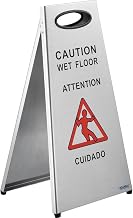 Global Industrial 641436 2 Sided Multi-Lingual - Caution Stainless Steel Floor Sign