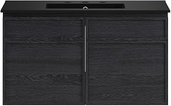 Swiss Madison St. Tropez 36" Wall-Mounted Bathroom Vanity in Black Oak with Black 3-Hole Widespread Sink Top