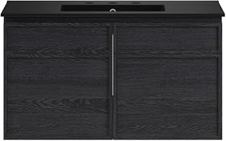 Swiss Madison St. Tropez 36" Wall-Mounted Bathroom Vanity in Black Oak with Black 3-Hole Widespread Sink Top