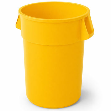 Glownary Commercial Trash Can – 55 Gallon, Yellow, Round, Heavy-Duty Resin, 33H x 26.5W inches
