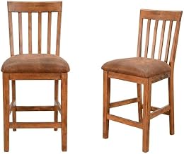 Light Brown Slatback Barstool Set by Starlight Canyon Home – Solid Wood, Mindi, Sinkai, Brown, Pack of 2