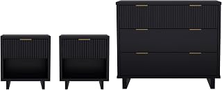Elara Contemporary 3-Piece Dresser and Nightstand, Black